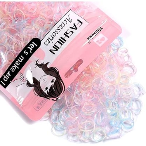 Mini Hair Elastics for Girls Transparent Rubber Bands, 1000 PCS, Multi Color