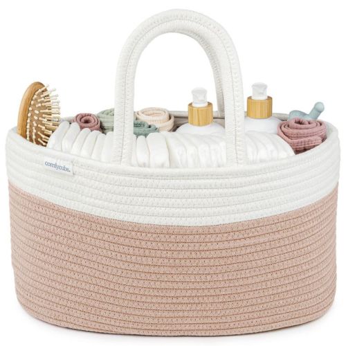 Large Portable Baby Diaper Caddy Organizer Nursery Storage Bin and Car Travel Basket by Comfy Cubs - Sage