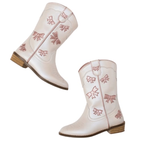 Cowgirl White + Pink Bow Boots – Wild and Rae