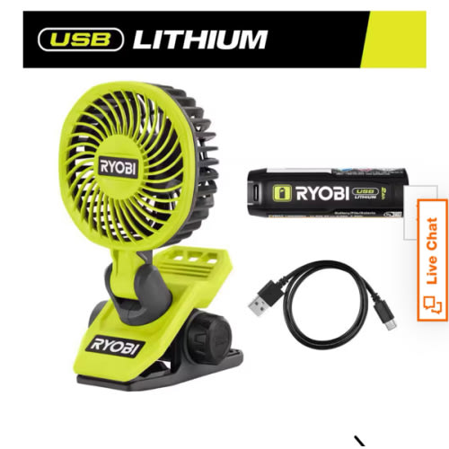 USB Lithium Clamp Fan Kit with 2.0 Ah USB Lithium Battery and Charging Cable