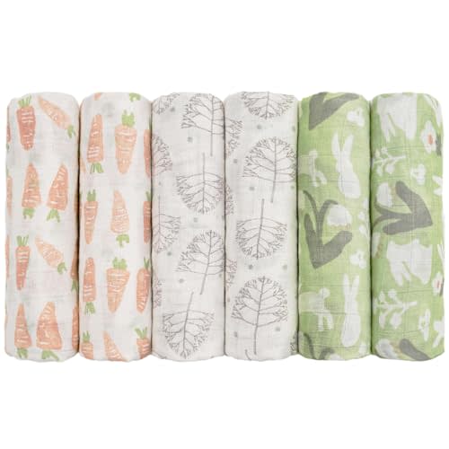 GLLQUEN BABY Receiving Blanket Boy Cotton Muslin Swaddle Blankets Girl Newborn Squares Breathable & Soft Thin Baby Blankets Cloths Double Absorbent Infant Swaddling Wrap - 6 Pack(Carrot)