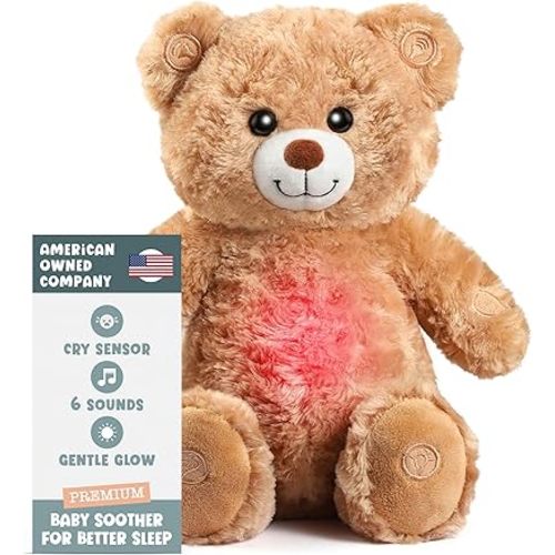 Gemma Joy Teddy Bear Plush Heartbeat Sleep Soother for Newborns, 11 Inch