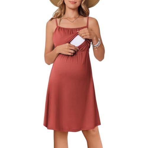 Ekouaer Womens Sleeveless Nursing Dress Summer Breastfeeding Dresses Adjustable Strap Maternity Clothes