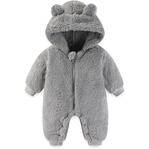 Newborn Baby Bear Outfit Suit Girls Boys Fleece Jumpsuit Romper Hooded Winter Snowsuit Clothes
