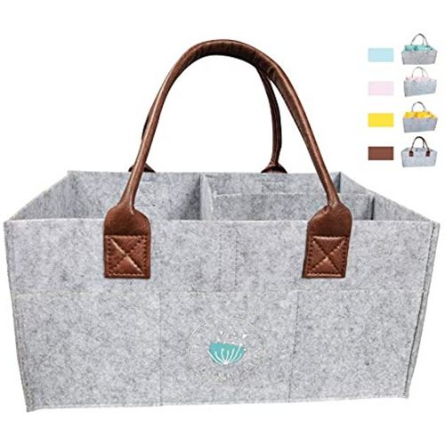 Baby Diaper Caddy Organizer: Large Organizer Tote Bag for Boys Girls Infant - Baby Shower Bag Nursery Essential - Collapsible Newborn Caddie Car Travel, Baby Registry Must Haves (Leather)