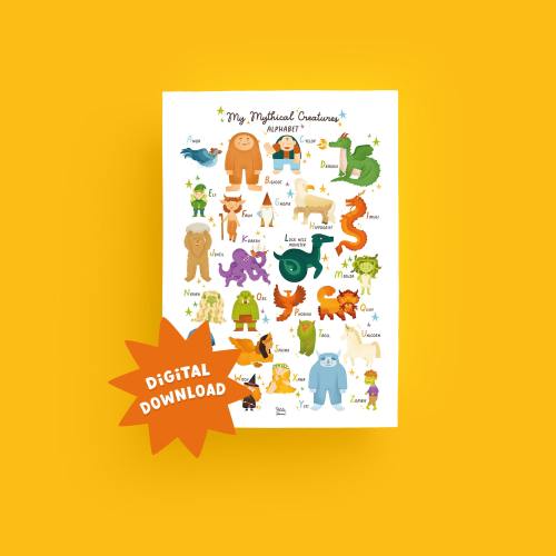 My Mythical Creatures Alphabet Printable Poster | Kids room & Nursery | digital download
