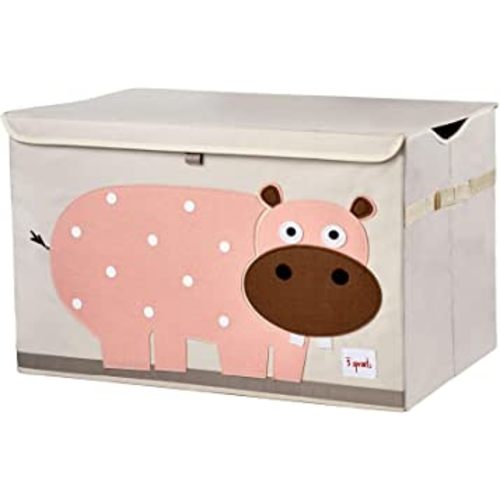 3 Sprouts Large Toy Chest for Kids with Lid and Handles - Collapsible Toy Storage Bin/Trunk/Box/Basket Organizer for Boys & Girls Playroom, Nursery, Hippo