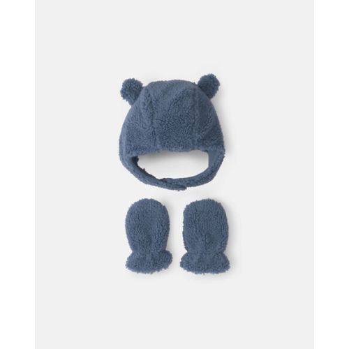 Baby Boy Bear Teddy Fleece Hat & Mitten Set - Blue | Carter's