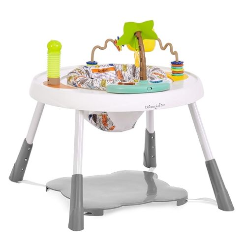 Dream On Me Curio Sit N Seek Baby Activity Center in Grey, 2 in 1 Activity Center and Play Table with 3 Detachable Toys and Music, 3 Level Height Adjustable Positions Activity Center for Baby