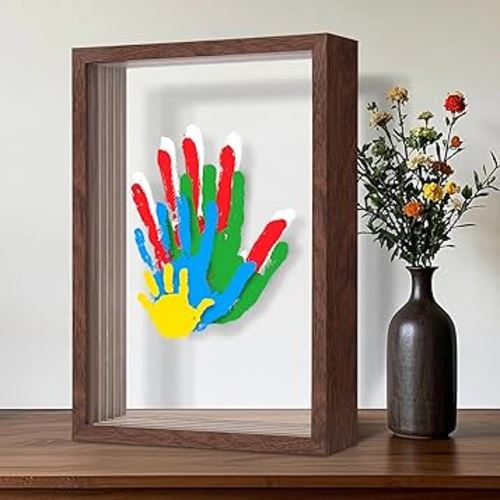 Family Handprint Kit for 5, DIY Craft Keepsake Frame, Hand Print Ornament Kits, Family Gifts for New Parents, Grandparents, New Mom, New Baby, Father's Day, Mother's Day, 7 Non -Toxic Paints