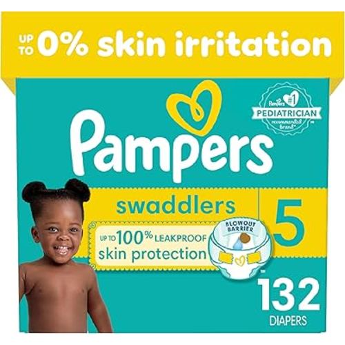 Pampers Swaddlers Diapers - Size 5, One Month Supply (132 Count), Ultra Soft Disposable Baby Diapers