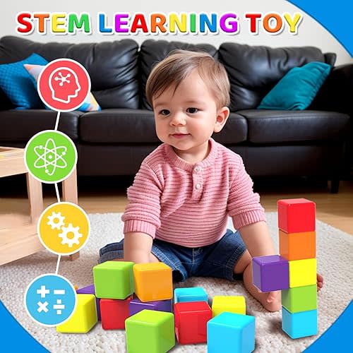 Magnetic Building Blocks, Magnetic Stacking Cubes for Toddlers, Sensory & Montessori Toy