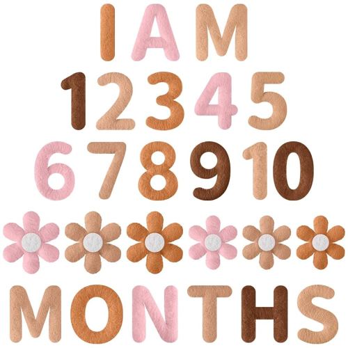 26 Pcs Boho Felt Baby Monthly Milestone Decor Felt Numbers and Letters Newborn Photography Props Baby Monthly Milestone Sign Newborn Gift for Girl and Boy