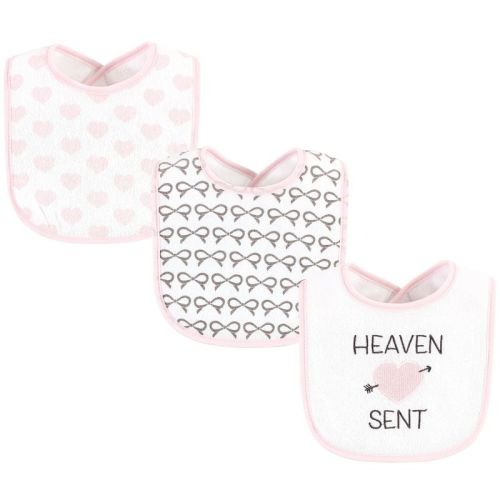 Hudson Baby Infant Girl Fiber Filled Drooler Bibs 3pk, Heaven Sent Heart Arrow, One Size