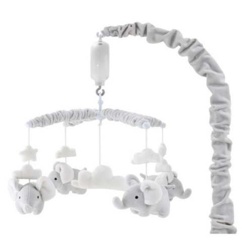 The Peanutshell Grey Digital Musical Mobile with Elephants, Clouds, Stars for Baby Nursery Crib
