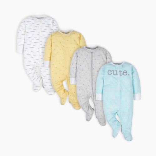 Gerber Sleep 'n Plays with Mitten Cuffs (4 Pack) - Neutral Words, NB
