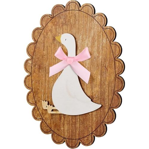Weysat Goose Nursery Decor Wooden Vintage One Silly Goose Wall Art with Real Pink Bow, Funny Animal Duck Picture Wall Farmhouse Geese Poster Artwork for Nursery Room Decor