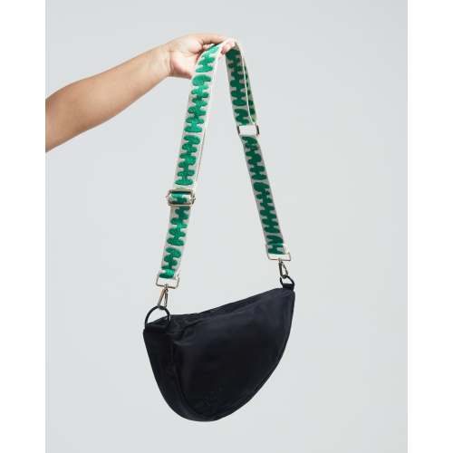 Black Crossbody Compact Diaper Bag | Green Wavy strap