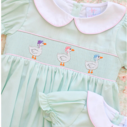 Lady Geese Green Smocked Bubble
