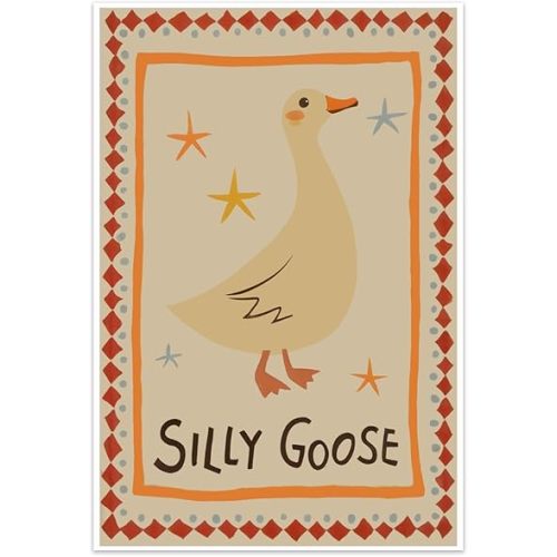 Silly Goose Posters Print, Trendy Ctue Yellow Goose Wall Art, Quirky Gooes Aesthetic Canvas Picture Painting for Girl's Nursery Room Decor 24 x 36 Inch Unframed
