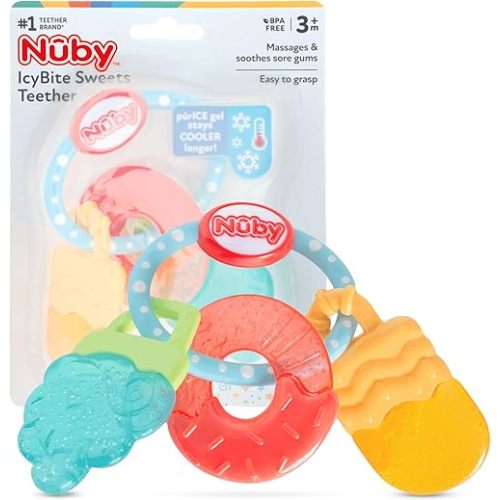Nuby IcyBite Popsicle, Donut and Ice Cream Teether Ring - 3+ Months, Neutral