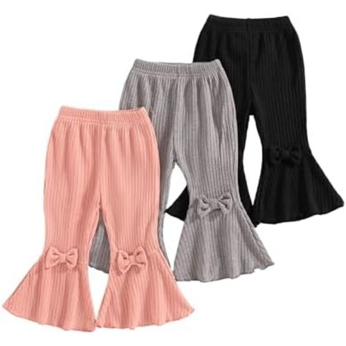Mioglrie Baby Girl Pants Toddler Leggings 3 Pack Flare Newborn Baby Pants 3 6 9 12 18 24 Months Bell Bottoms for Girls