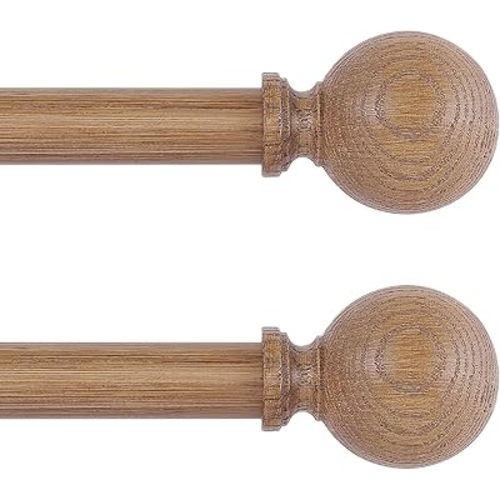 2 Pack Wood Curtain Rods for Windows 48 to 84 Inch,1 Inch Wood Grain Ball Adjustable Curtain Rod,Boho Heavy Duty Curtain Rods,Farmhouse Rustic Window Curtains Rods,Brown Drapery Rods Set 36-88"