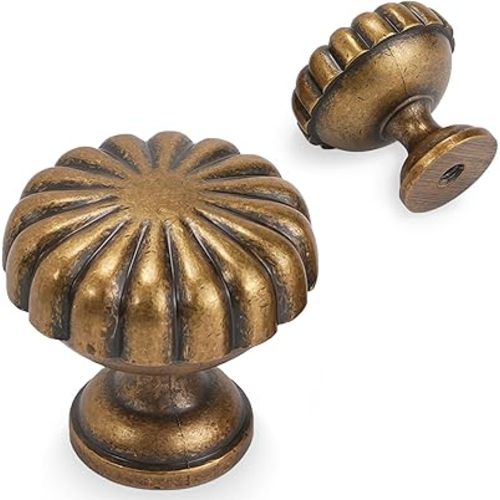 2 Pack Antique Brass Kitchen Cabinet Knobs Vintage Drawer Knobs Aged Bronze Zinc Alloy Kitchen Handles Dresser Handles