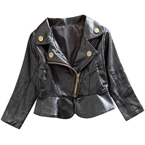 Girls Short Jacket Coat 1-4 Years Old,Fashion Infant Toddler Girls Kids Autumn Winter Leather Zipper Outerwear