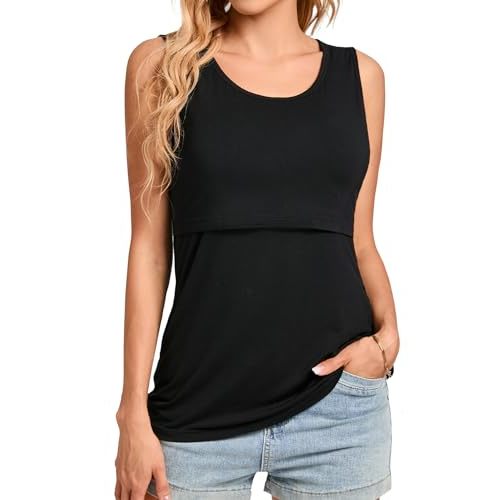 Sosolism Women's Nursing Tank Tops Sleeveless Breastfeeding Shirt Maternity Vest Pregnancy Clothes