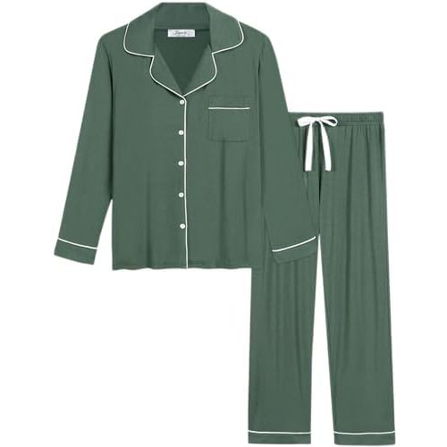 Joyaria Womens Bamboo Viscose Pajama Sets Long Sleeve Button Down Cooling Sleepwear Soft Comfortable Pj Pants Set for Women