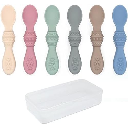 Elk and Friends Silicone Baby Spoons | Travel Case Included | First Stage Infant Toddler Spoon | Baby Led Weaning Stage | Dishwasher Safe