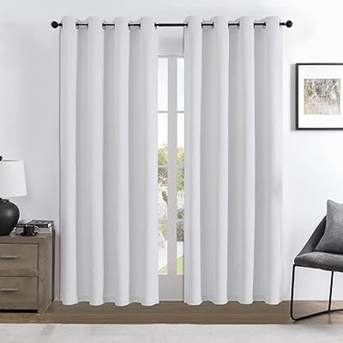 Joydeco 100% Blackout Curtains 84 Inch Length 2 Panels Set, Thermal Insulated Long Curtains& Drapes 2 Burg, Room Darkening Drapes for Bedroom Living Room Window (Pure White, W52 x L84 Inch)