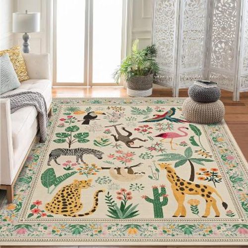 Fulvari Rug,Washable Animal Living Room Rug with Non Slip Design,Soft Low Pile Large Carpet for Bedroom,Dining Room, Farmhouse, Playroom