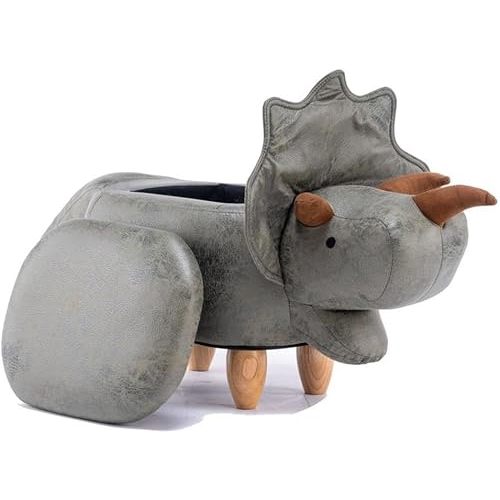 Home 2 Office Dinosaur Ottoman with Storage for Bedroom, Playroom, Nursery or Recreation Room Decor, Soft Animal-Shaped Ottoman with Wooden Legs