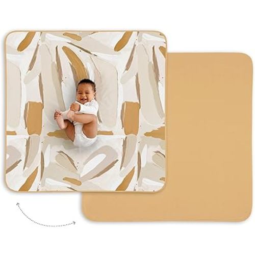 Toddlekind Pretty Practical Mat 100% Organic Cotton 47" x 47”, Reversible, Portable, Travel, Portable, Indoor/Outdoor, for Babies/Toddlers, Sahara Sun (Golden Tones)