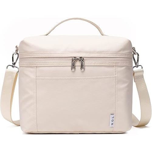 NOL Natural Organic Lifestyle Insulated Lunch Bags for Women Cooler Bag Lightweight Nylon Waterproof Lunch Box For Work（Medium, Cream