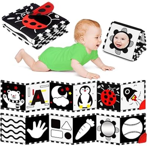 High Contrast Baby Toys for Newborn - Tummy Time Black and White Baby Toys for 0-3-6-12 Months - Soft Montessori Visual Stimulation Sensory Infant Book - Gift for Boys Girls
