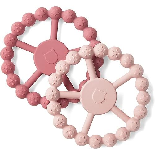SAMiGO Silicone Teethers for Babies 0-6 6-12 Months Baby Teething Rings Chew Toys for Infant Girls - 2 Pack
