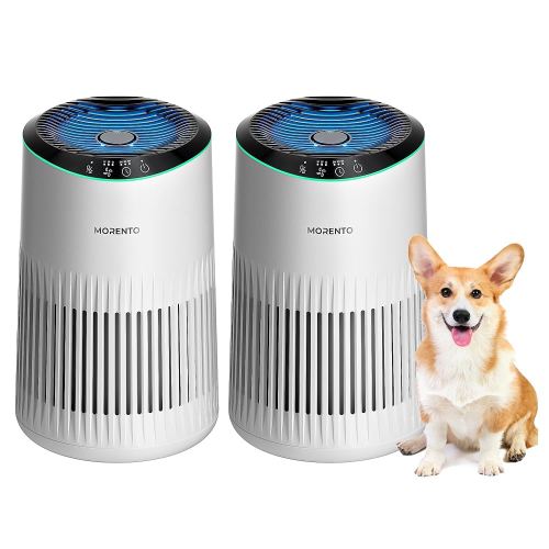 Air Purifiers for Bedroom Home with Sleep Mode for Smoke Pet Dander Odors, Small Air Purifier with Fragrance Sponge, Blue Ambient Light, 23dB Quiet, MR2566, 1 Type 2 Pack White