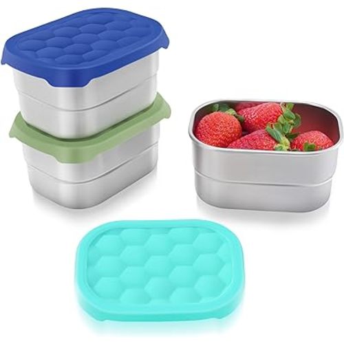 Small Stainless Steel Snack Containers for Kids | Easy Open Leak Proof Food Containers with Silicone Lids - Perfect Metal Toddler Lunch Box for Daycare and School (8oz)