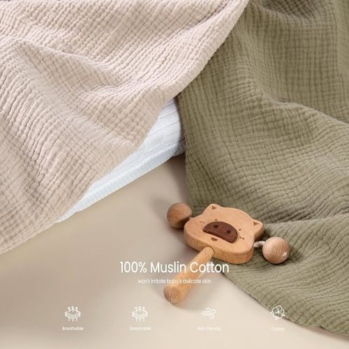 Muslin Bassinet Sheets (2 pack - Olive, Cream)
