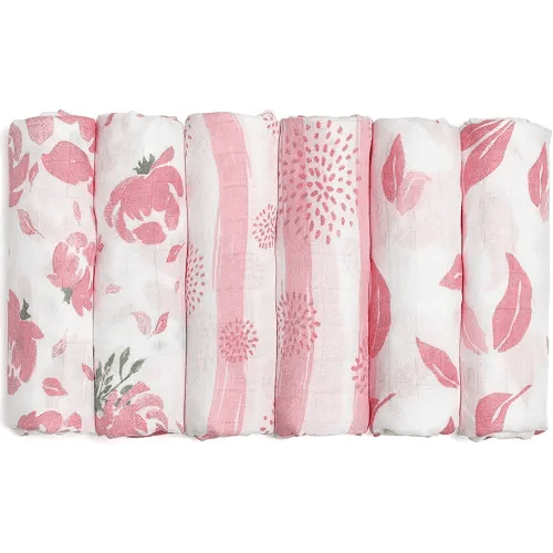 GLLQUEN BABY Receiving Blanket Boy Cotton Muslin Swaddle Blankets Girl Newborn Squares Breathable & Soft Thin Baby Blankets Cloths Double Absorbent Infant Swaddling Wrap - 6 Pack (Flower)