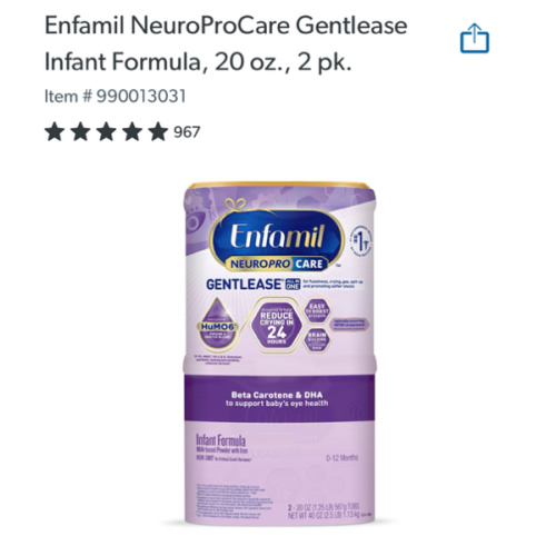 Enfamil NeuroProCare Gentlease Infant Formula, 20 oz., 2 pk. - Sam's Club