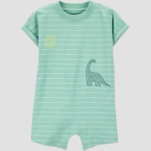 Carter's Just One You® Baby Boys' Striped Scenic Dino Romper - Green 12M: Cotton Jersey, Crew Neck, Snap Closure