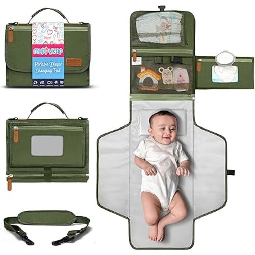 Portable Changing Pad with Shoulder Strap - Detachable Travel Changing Pad - Baby Shower Gifts - Fully Padded & Lightweight - Baby Boy Gifts - Diaper Changing Pad - Changing Mat 27"x22" - Green