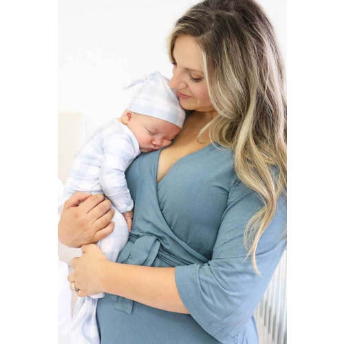 Solid Dusty Blue Bamboo Knit Maternity Robe
