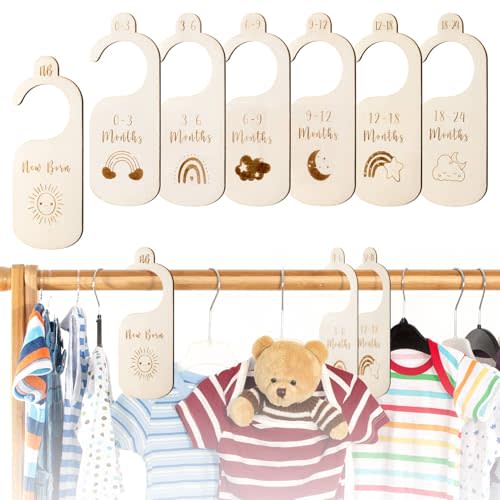 Hefild 7pcs Baby Closet Dividers for Clothes Organization, Wooden Double-Sided Baby Clothes Dividers for Closet, Wooden Baby Clothes Organizer from Newborn to 24 Months