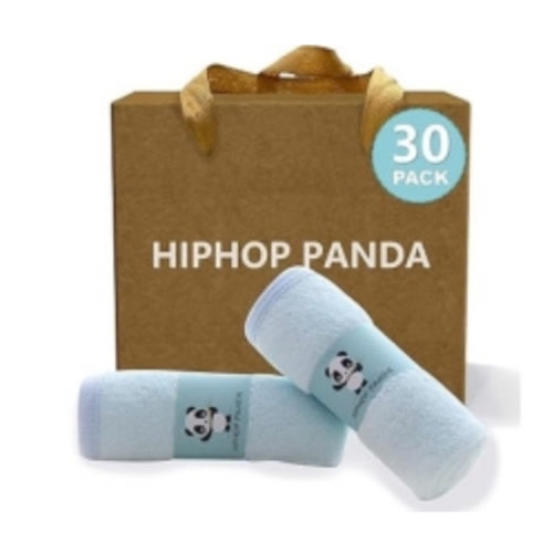 HIPHOP PANDA Baby Washcloths, Rayon Made from Bamboo - 2 Layer Ultra Soft Absorbent Newborn Bath Face Towel - Reusable Baby Wipes for Delicate Skin - Blue, 30 Pack