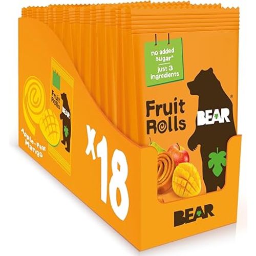 BEAR Real Fruit Snack Rolls - Gluten Free, Vegan, and Non-GMO - Mango – Healthy School And Lunch Snacks For Kids And Adults, 0.7 Ounce (Pack of 18)